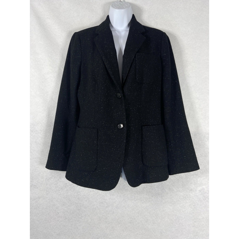 Talbots Jacket Women's 10 Black Blazer Wool Blend Spotted Old Money Tweed